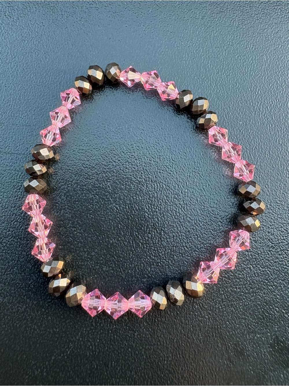 Pink and Brown Crystal Beaded Stretch Bracelet